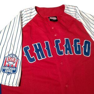 Vintage Chicago Cubs Baseball Jersey XL by Stitches Red Blue Pinstripe MLB